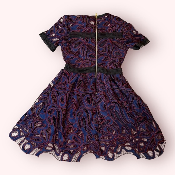 HAUTE ROGUE Cutout Asymmetrical Purple Black Lace Flared Mini Dress Women's M - Picture 5 of 6